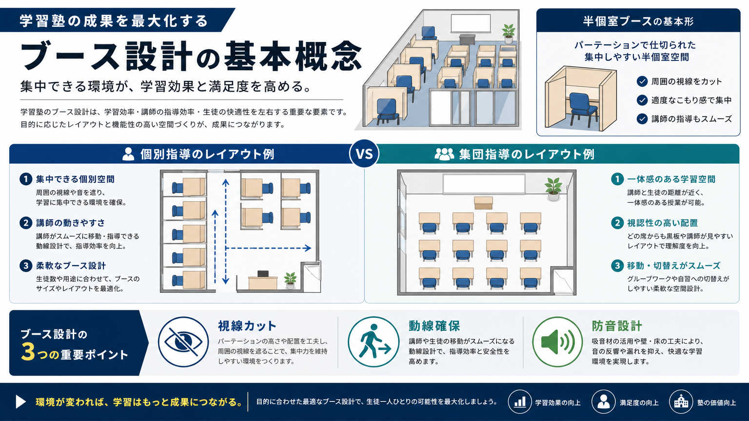 学習塾のブース設計とは？結論と基本の考え方